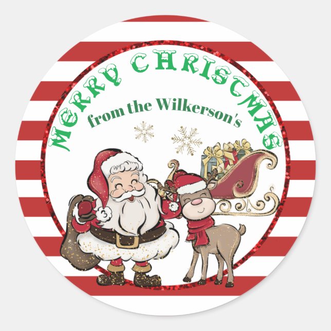 Sticker Rond Santa et Rudolph Candy Cane Noël (Devant)