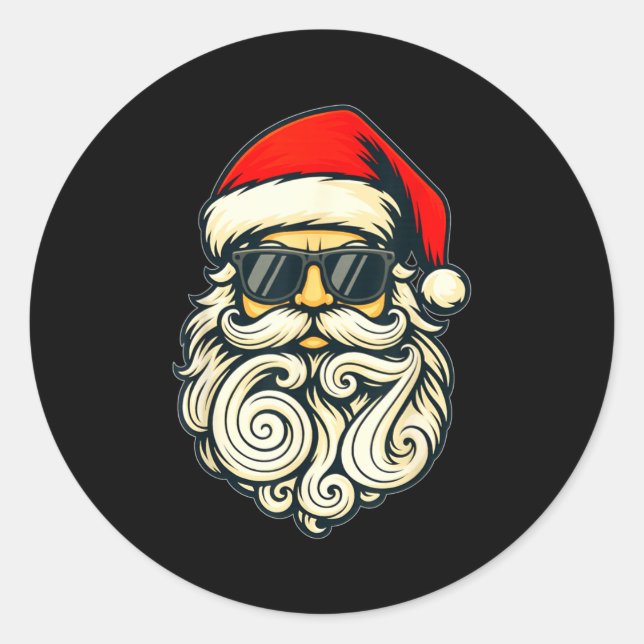Sticker Rond Santa Face Retro Sungles 6 7 Christmas 67 Santa Si (Devant)