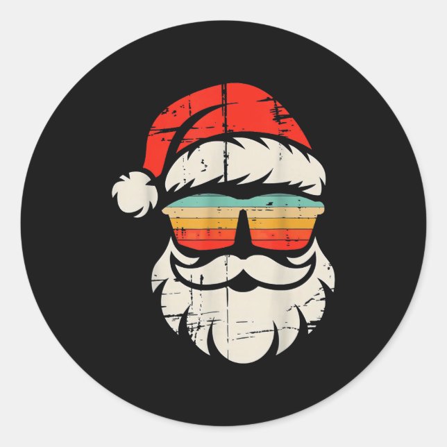 Sticker Rond Santa Face Retro Sungles Christmas  (Devant)