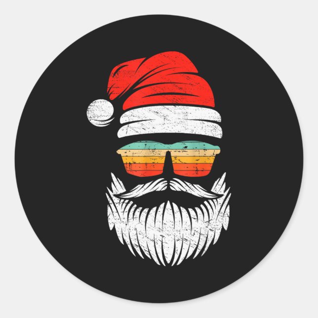 Sticker Rond Santa Face Retro Sungles Christmas Xmas Men Women  (Devant)