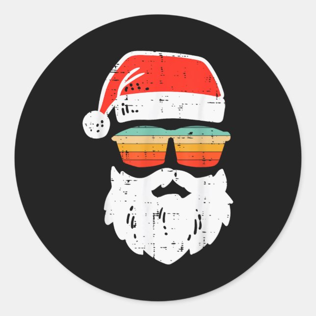 Sticker Rond Santa Face Retro Sungles Christmas Xmas Men Women  (Devant)