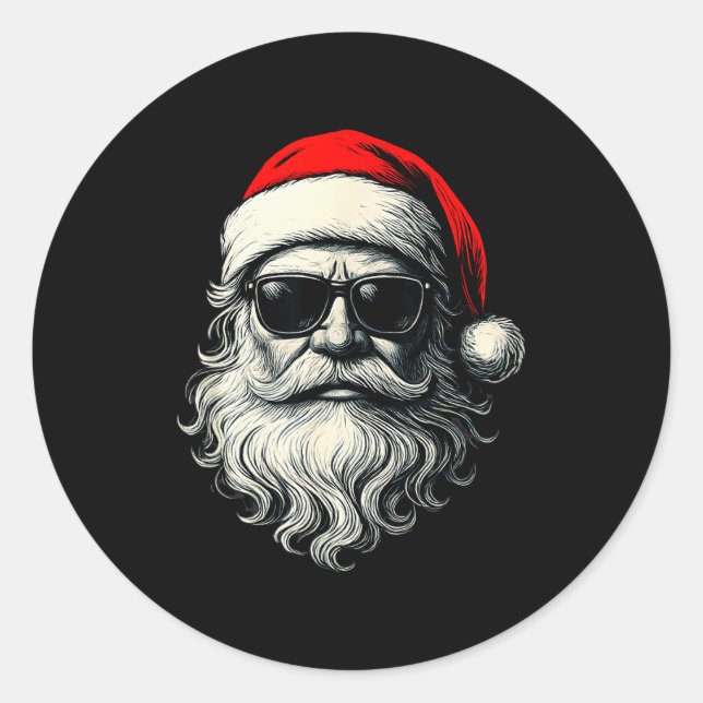 Sticker Rond Santa Face Retro Sungles Funny Christmas Pajama Me (Devant)