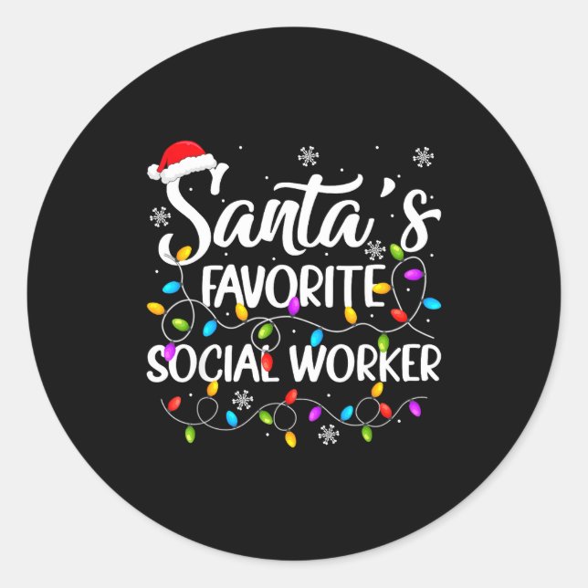 Sticker Rond Santa Favorite Social Worker Christmas Lights Fami (Devant)