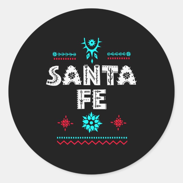 Sticker Rond Santa Fe New Mexico Shirt, Festive Tribal Santa Fe (Devant)