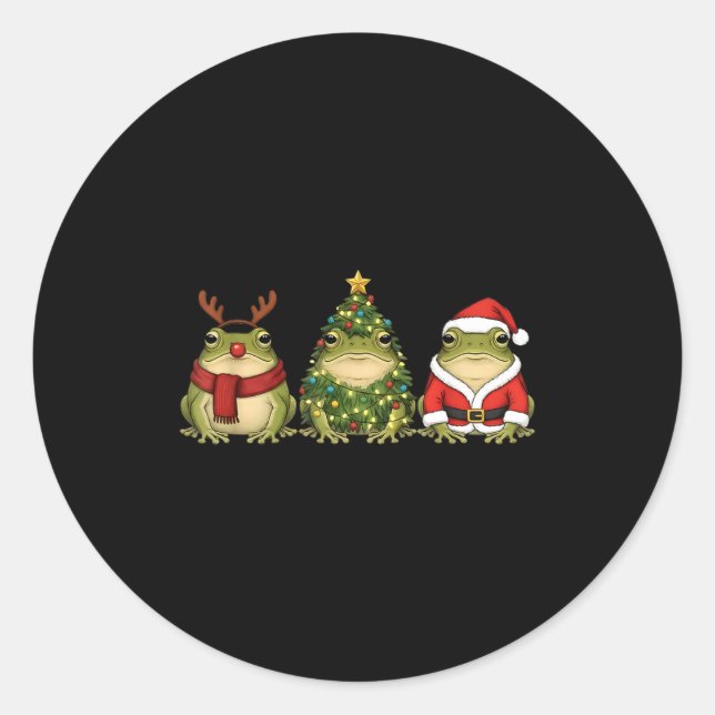 Sticker Rond Santa Green Frog Christmas Tree Frog Lover Animal  (Devant)