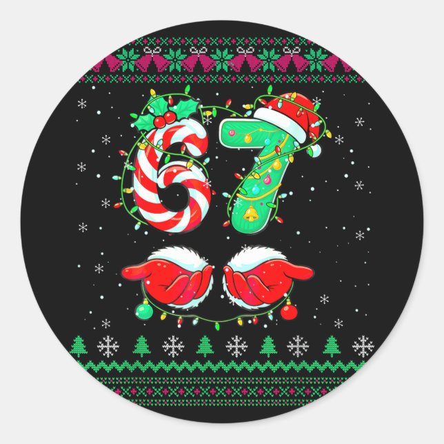 Sticker Rond Santa Hands 67 Christmas Ugly Sweater Six Seven Me (Devant)