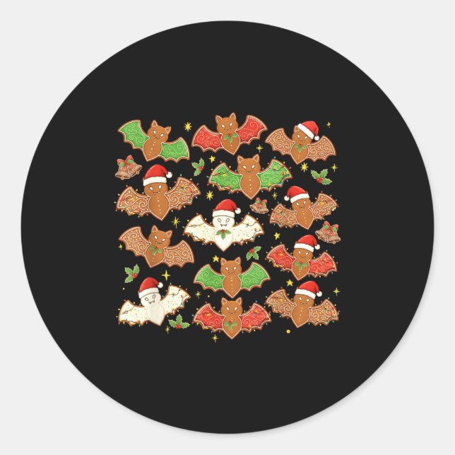 Sticker Rond Santa Hat Bat Soky Christmas Gingerbread Bats Xmas (Devant)