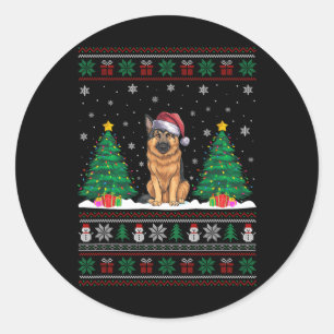 Sticker Rond Santa Hat Berger Allemand Chien Xmas Arbre Lumière