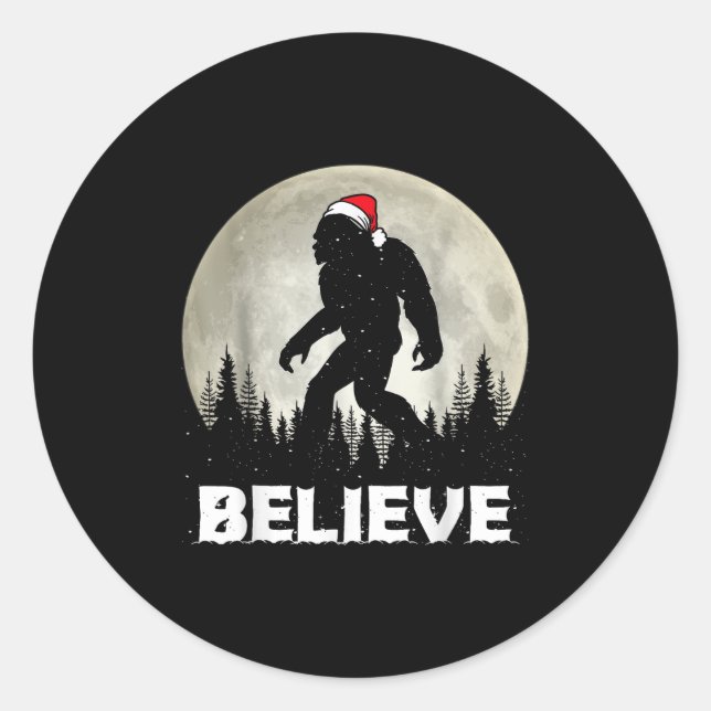 Sticker Rond Santa Hat Bigfoot Believe Christmas Lights Rock Sa (Devant)