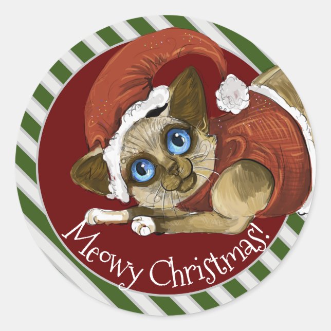 Sticker Rond Santa Hat&Coat Christmas Kitty (Devant)