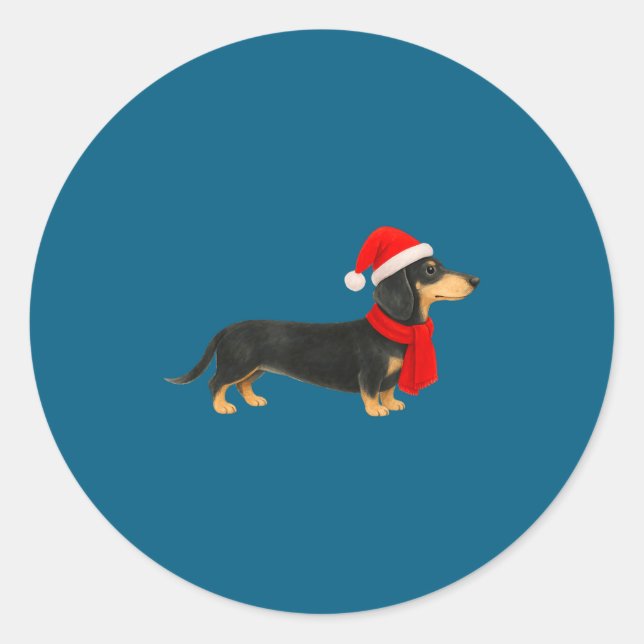 Sticker Rond Santa Hat Dachshund Christmas Funny Cute Dog Mom  (Devant)