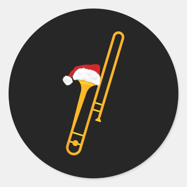 Sticker Rond Santa Hat Et Trombone Cool Novelle Noël (Devant)
