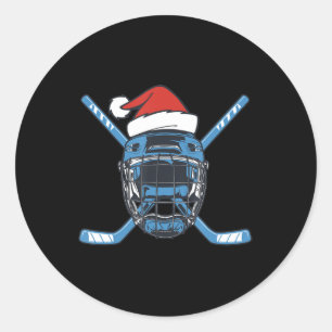 Sticker Rond Santa Hat Hockey Sport Noël Jockey sur glace