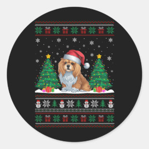 Sticker Rond Santa Hat Lhassa Apso Chien Noël Lumières Arbre Ug