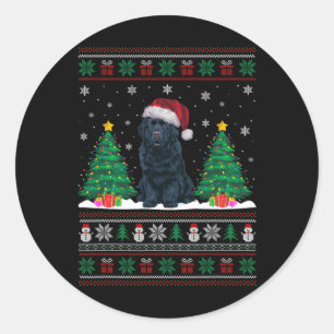 Sticker Rond Santa Hat Newfoundland Dog Xmas Tree Lights S