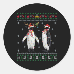 Sticker Rond Santa Hat Penguin Bird Xmas Éclairage Pingouin moc