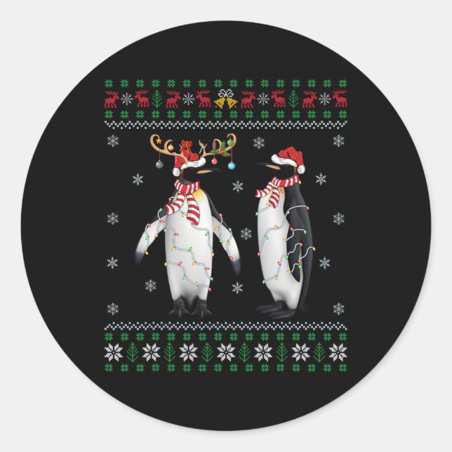 Sticker Rond Santa Hat Penguin Bird Xmas Éclairage Pingouin moc (Devant)