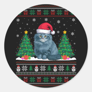 Sticker Rond Santa Hat Ragdoll Chat Noël Les lumières de l'arbr
