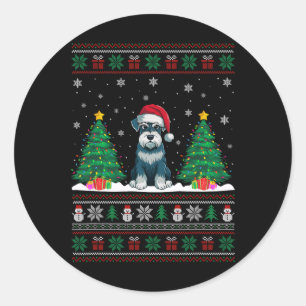 Sticker Rond Santa Hat Schnauzer Chien Feux de Noël Lumières
