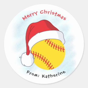 Sticker Rond Santa Hat Softball Joyeux Noël