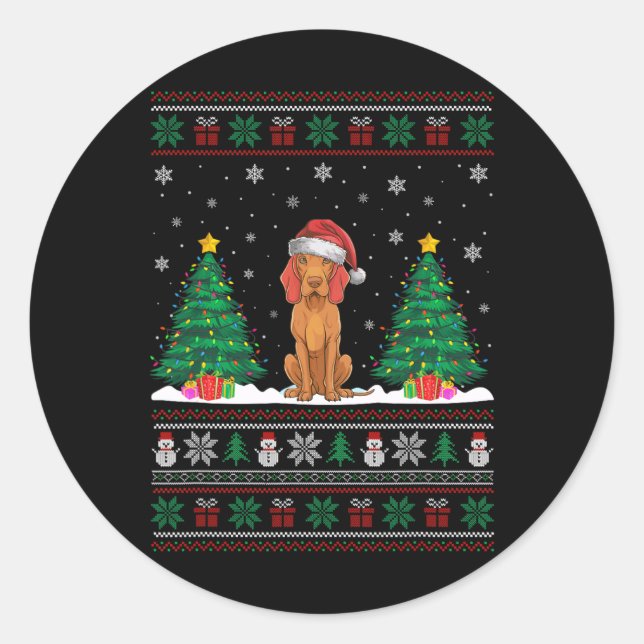 Sticker Rond Santa Hat Vizsla Chien Noël Lumières de l'arbre de (Devant)