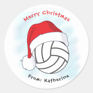 Sticker Rond Santa Hat Volleyball Joyeux Noël