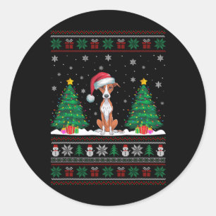 Sticker Rond Santa Hat Whippet Chien Noël Lumières Arbre S