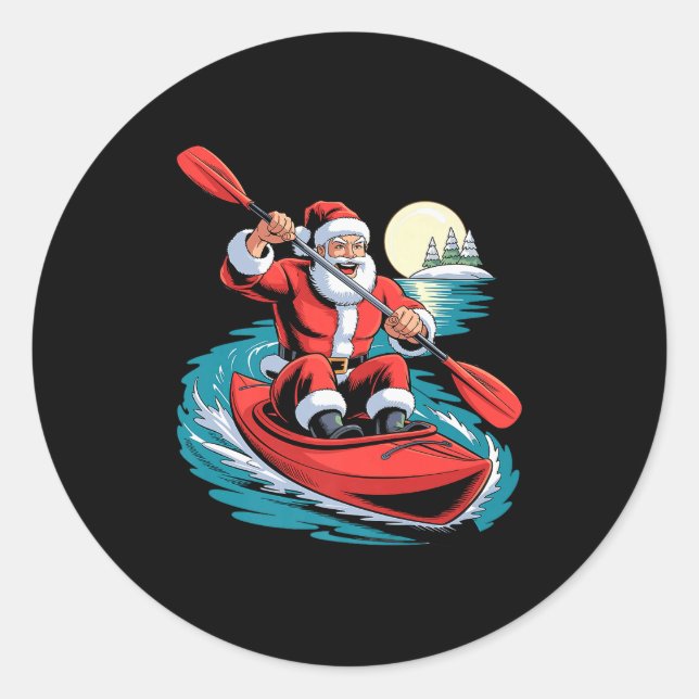 Sticker Rond Santa Kayaking Lover Funny Holiday Christmas Xmas  (Devant)