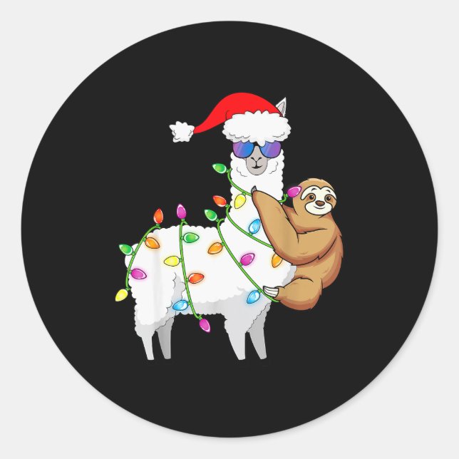 Sticker Rond Santa Llama Xmas Funny Llama Sloth Christmas  (Devant)