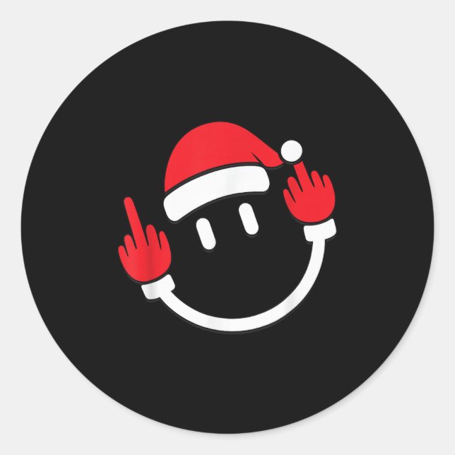 Sticker Rond Santa Middle Finger Flip Off _ Christmas Profanity (Devant)