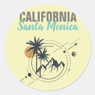 Sticker Rond Santa Monica Californie Geometric Palms