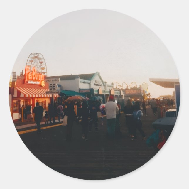 Sticker Rond Santa Monica Pier, Los Angeles, California (Devant)