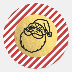 Sticker Rond Santa Noël Vacances Rouge Rayures Or Feuille