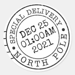 Sticker Rond santa north pole express delivery secret gift post