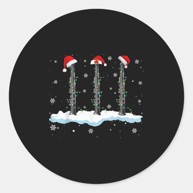 Sticker Rond Santa Oboe Christmas Lights Funny Oboe Lover  (Devant)