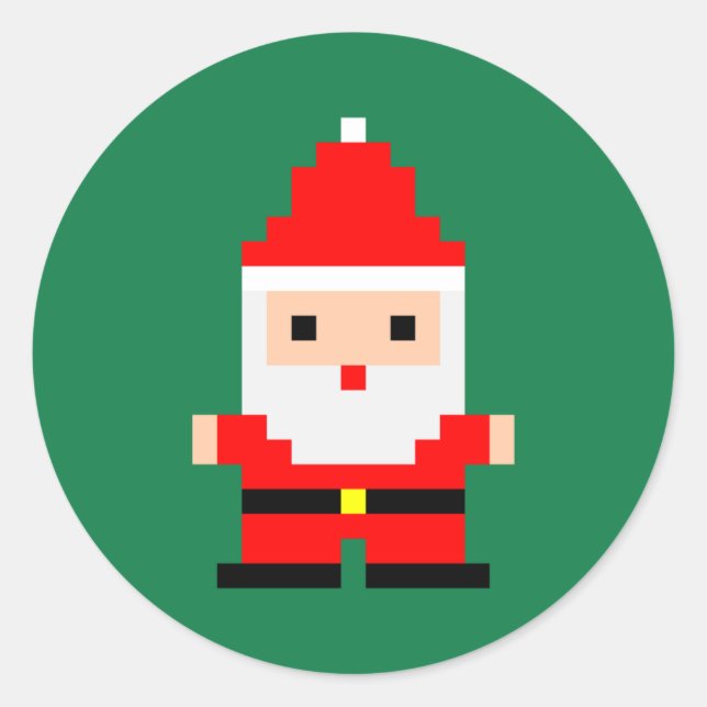 Sticker Rond Santa Pixel Art 1 (Devant)