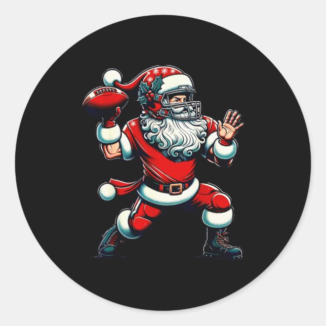Sticker Rond Santa Playing American Football Christmas Women Me (Devant)