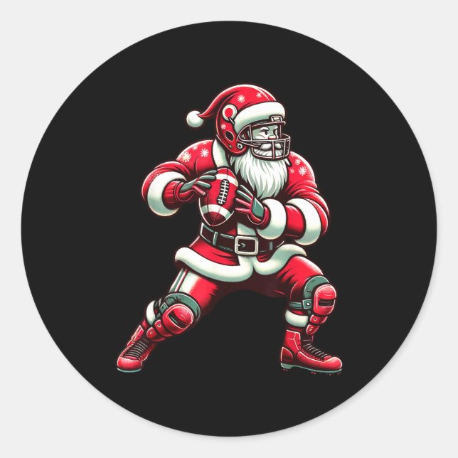 Sticker Rond Santa Playing American Football Christmas Women Me (Devant)