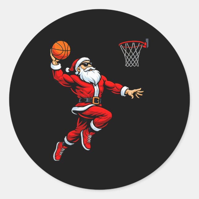 Sticker Rond Santa Playing Basketball Xmas Funny Christmas Bask (Devant)