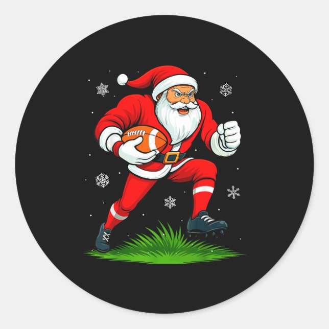 Sticker Rond Santa Playing Football Xmas Funny Christmas Footba (Devant)