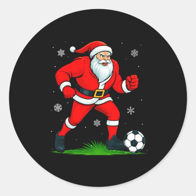 Sticker Rond Santa Playing Soccer Xmas Funny Christmas Soccer S (Devant)