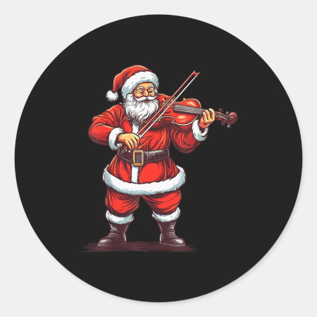 Sticker Rond Santa Playing Violin Funny Violinist Violin Player (Devant)
