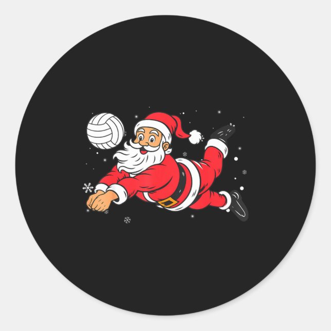 Sticker Rond Santa Playing Volleyball Christmas Pajama Cool Srt (Devant)