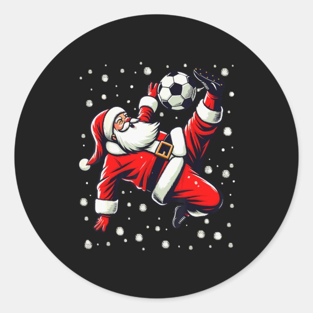 Sticker Rond Santa Plays Soccer Bicycle Kick, Christmas Women M (Devant)