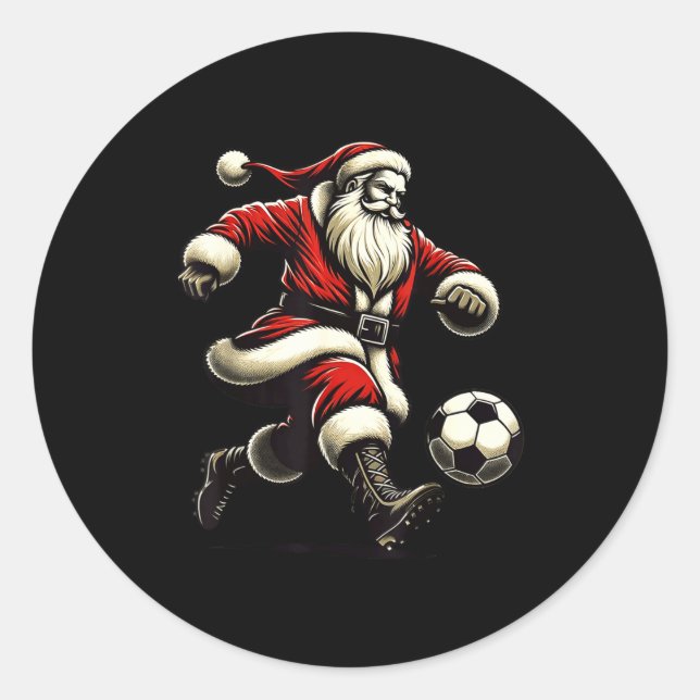 Sticker Rond Santa Plays Soccer Srts, Xmas Christmas Women Men  (Devant)