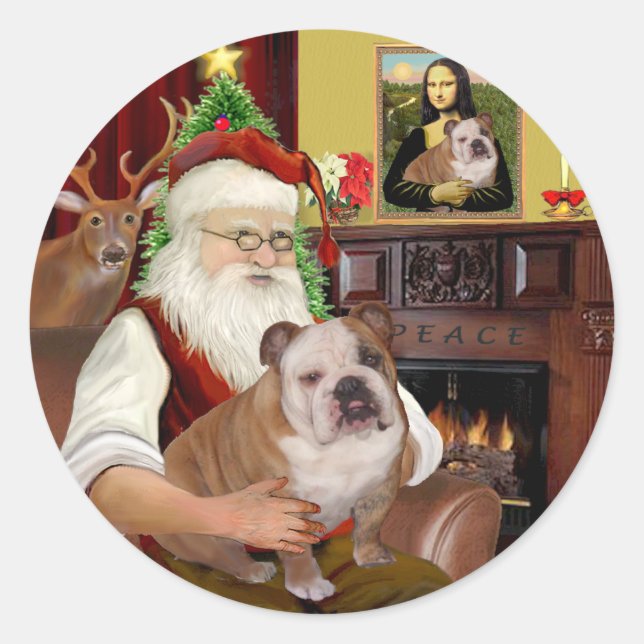 Sticker Rond Santa (R) - Bouledogue Anglais 1 (Devant)