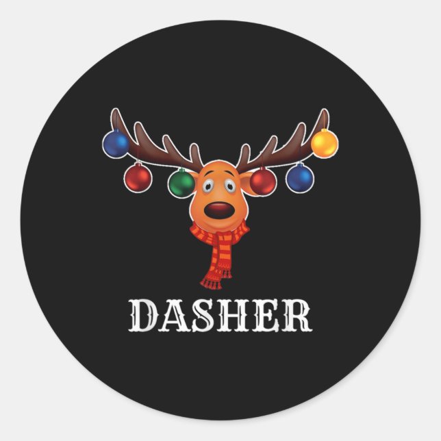Sticker Rond Santa Reindeer Dasher Xmas Group Costume  (Devant)