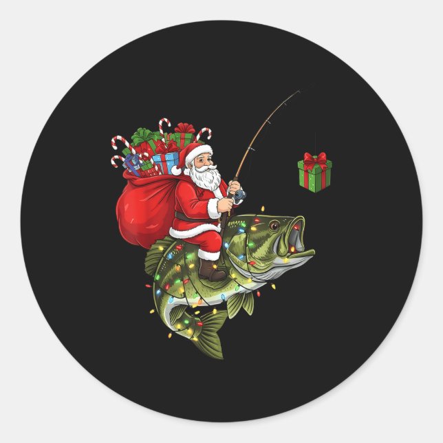 Sticker Rond Santa Riding B Fish Christmas Fishing Funny Xmas P (Devant)