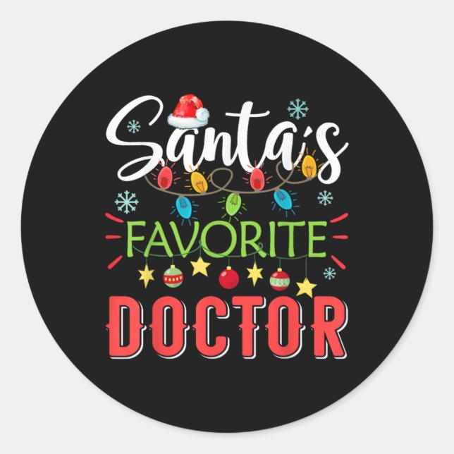 Sticker Rond Santa S Favorite Doctor Xmas Light Santa Hat Chris (Devant)
