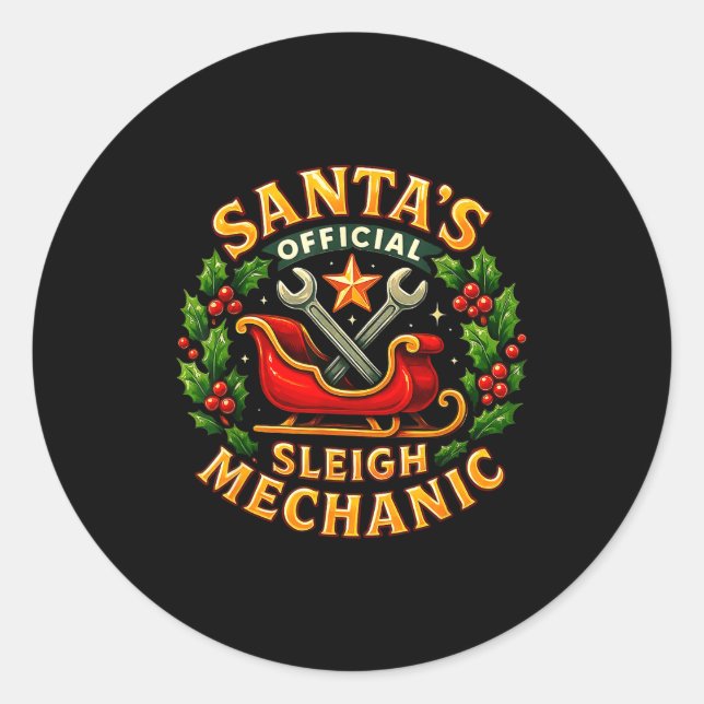 Sticker Rond Santa’s Sleigh Mechanic Funny Christmas Design  (Devant)